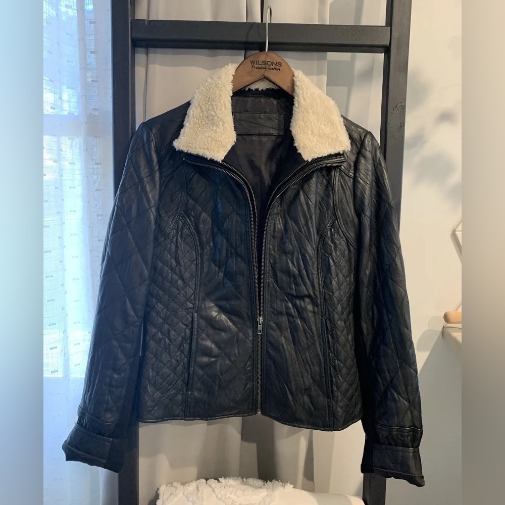 Wilson's Leather quilted double zip black jacket.